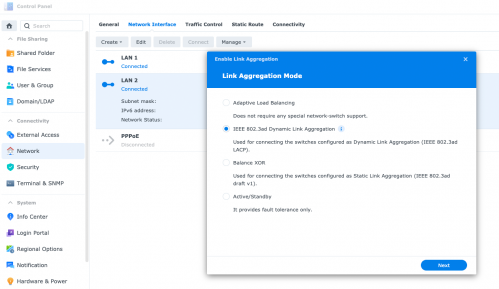 Synology NAS DS920 LinkAggregation 1 499x289 1Гбит + 1Гбит=2 Гбит: Настраиваем Link Aggregation между роутером Asus RT AX89X и Synology NAS DS920+